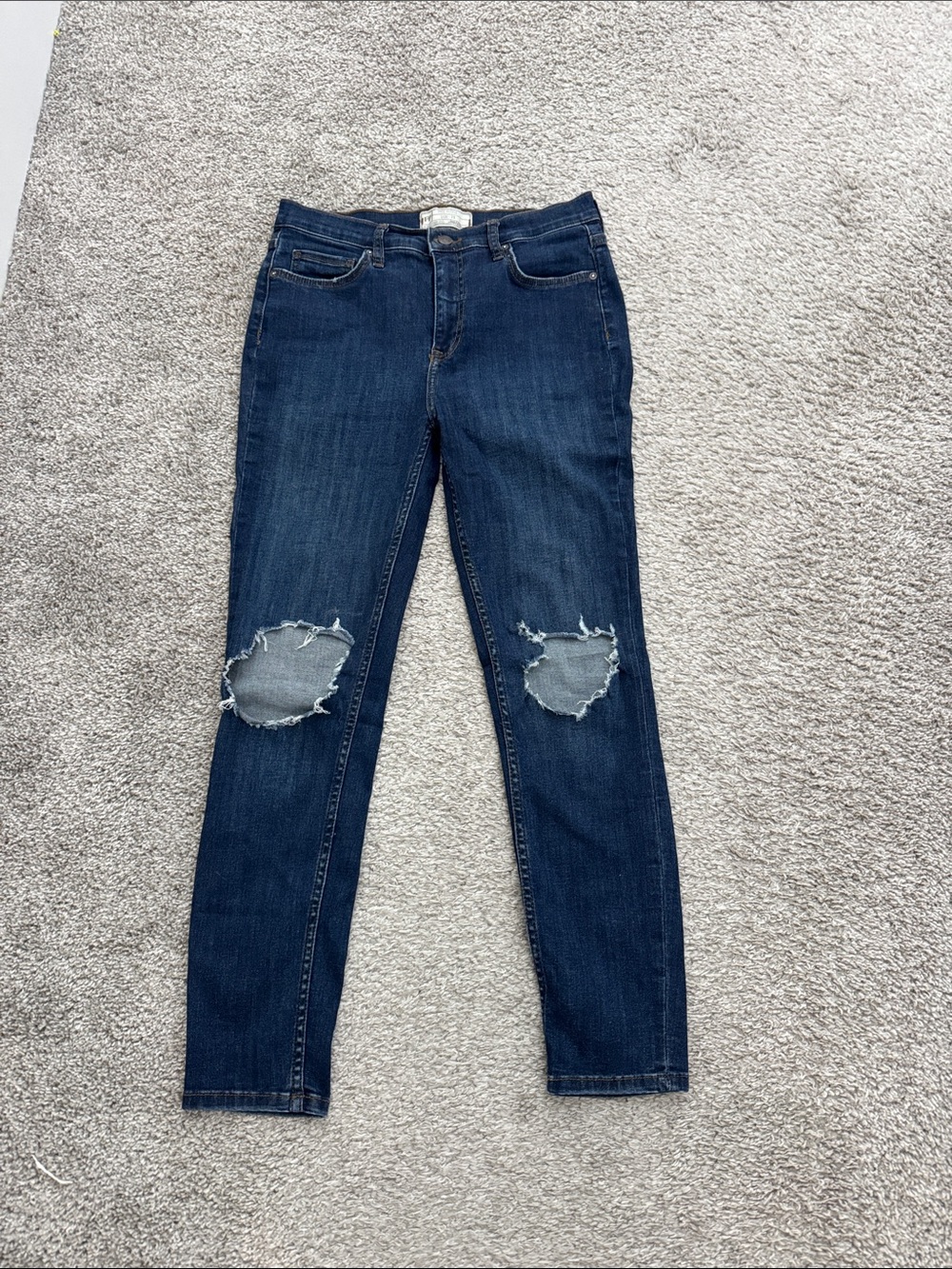 Free People Dark Blue Ripped Skinny Jeans